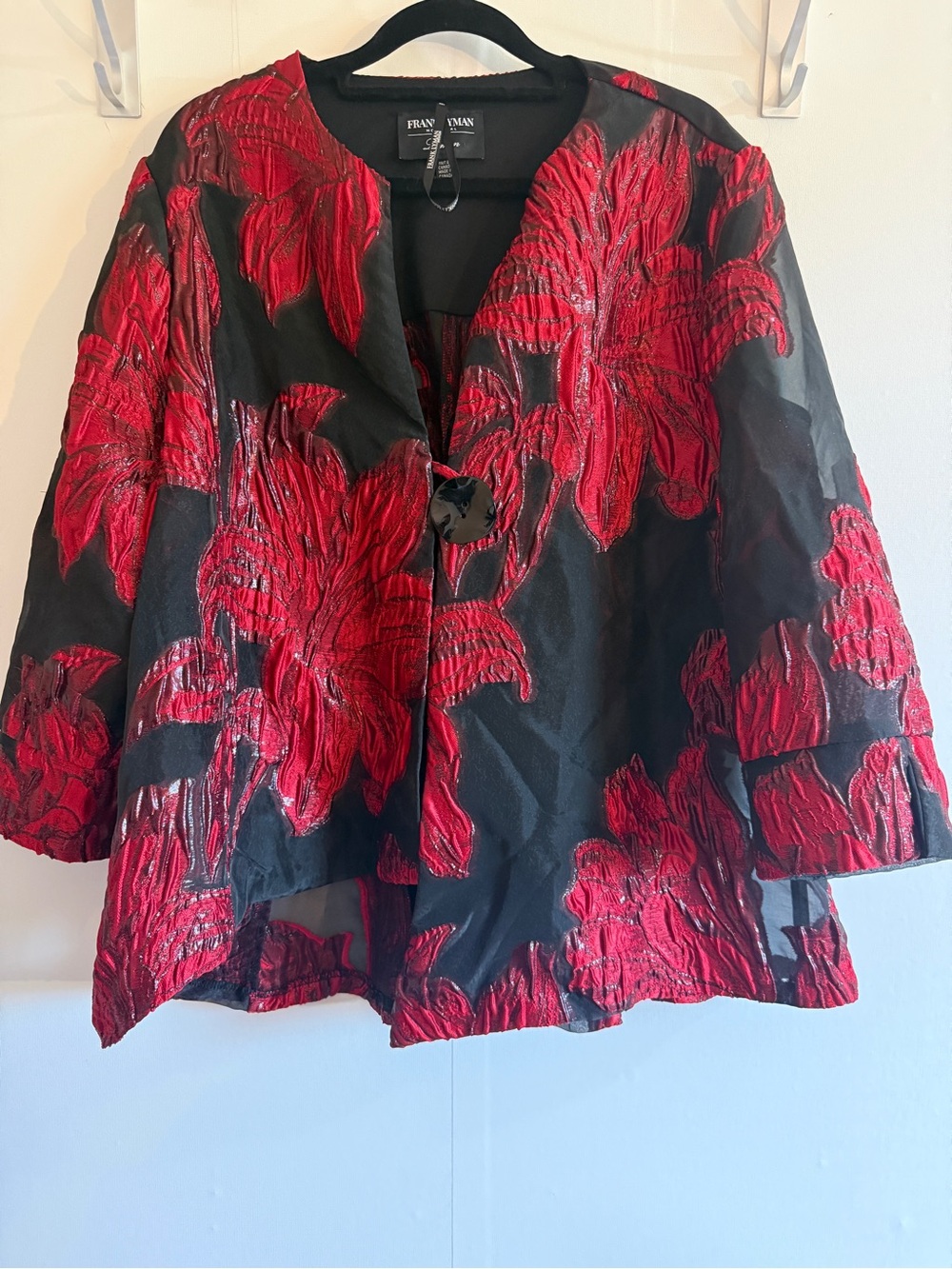 Frank Lyman Montreal Red Black Metallic Floral Jacquard Jacket Made Canada Large